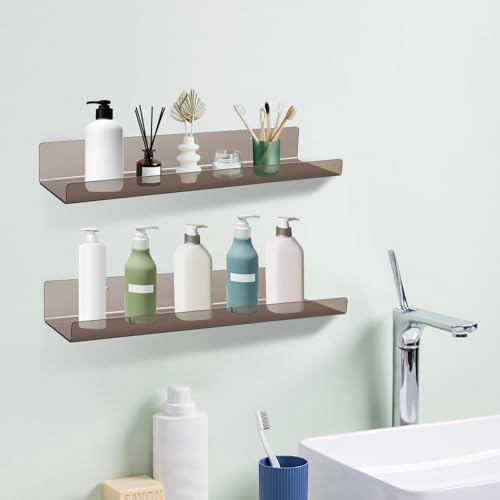 Dezzer 6 Pack Acrylic Shelves for Wall, 15" Acrylic Floating Shelves for Bathroom Bedroom, Invisible Bookshelf Wall Ledge Storage Shelf Books Perfume Toys Action Figure Display Shelves, Clear Gray - style: 15 inch 6-pack Gray