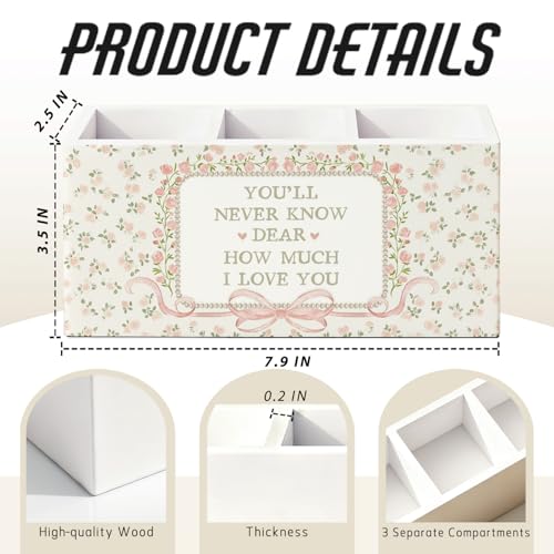 Pink Floral Pen Pencil Holder for Desk, Girl Nursery Decor, You'll Never Know Dear How Much I Love You Wooden Box Sign Decorations for Girls Room Bedroom Playroom Classroom Desk Tabletop - color: 01-Pink Floral(white)