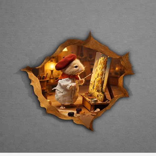2Pcs Cute Artist Mouse Stickers Removable Peek A Boo Mouse in Mouse Hole Decal Sticker, Mouse Hole in The Wall Sticker with 3D Effect for Wall Decoration, Funny Gift, Potty Training, Prank 10 Inches - color: D21, size: 10 Inches