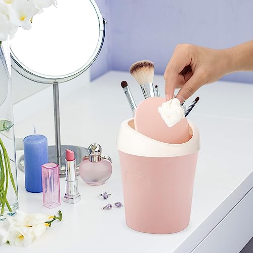 Zhehao 8 Pcs Plastic Mini Wastebasket Trash Can with Swing Lid 360 Trash Bags Desktop Small Garbage Bin Countertop Vanity Tabletop Waste Paper Basket for Home Office (Blue,Green,Pink) - color: Blue,Green,Pink