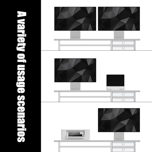 FENSULN Dual‑Tier Monitor Stand Riser with Drawers, Desktop Organizer Shelf Storage for Computer Screen 2 Monitors, Supports for PC Computer Monitor, Printer, Heavy TV Riser Black