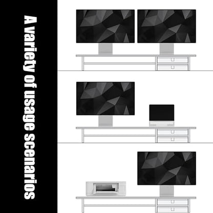 FENSULN Dual‑Tier Monitor Stand Riser with Drawers, Desktop Organizer Shelf Storage for Computer Screen 2 Monitors, Supports for PC Computer Monitor, Printer, Heavy TV Riser Black
