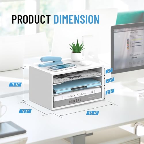 Wood Desk Organizer, 3 Tier Paper Tray Organizer for Desk with Adjustable Storage Shelves, Desktop File Organization Paper Sorter Mail Holder for Office Home Classroom, White - color: White, size: 3 Tier