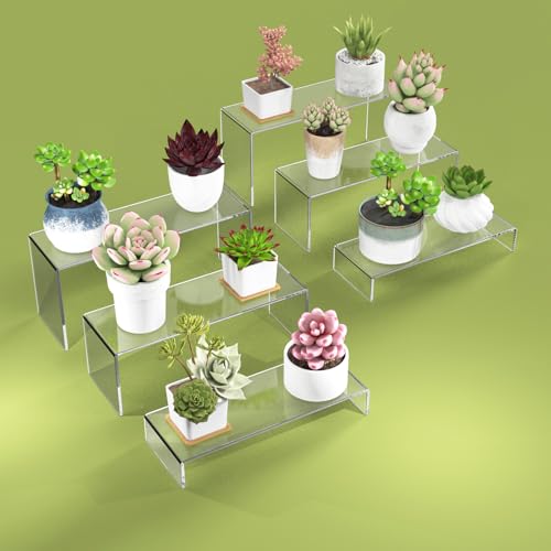 6 PCs Risers Display Stands 3 Tiers Desktop Acrylic Shelves Cake Dessert Holder Products Stand for Collectibles Shoes Jewels Pop Figure (Clear) - color: Clear 6 PCs