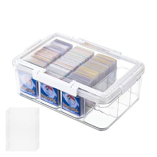 Portable Card storage box with 12 Removable Containers,Storage Box with lid for 2000+ Cards Fits for Standard Cards, TCG, PTG and Sport Cards, with 10 Soft Sleeves(clear,1pack)