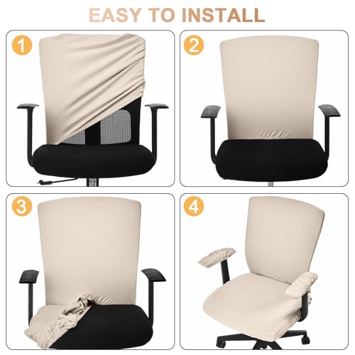 Tallew 4 Pcs Office Chair Covers Set Computer Universal Protective Stretchable Chair Seat Covers Desk Armrest Slipcovers Pads Office Cushion Backrest for Rotating(Cream) - color: Cream