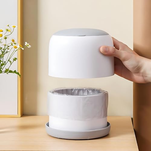 Small Desk mini Trash can Desktop Tiny Garbage can Office Waste Basket with lid with Bracket Home Office Bedroom Living Room Kitchen Garbage Sundries, Includes 90 Trash Bags(Beige-White) - color: Beige-White
