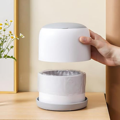 Small Desk mini Trash can Desktop Tiny Garbage can Office Waste Basket with lid with Bracket Home Office Bedroom Living Room Kitchen Garbage Sundries, Includes 90 Trash Bags(Gray-White) - color: Gray-White