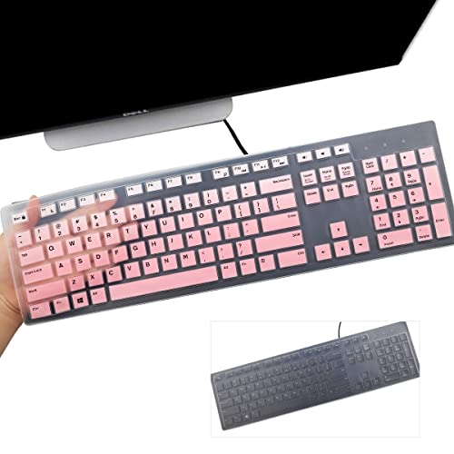 i-Tensodo 2 PCS Keyboard Cover for Dell Inspiron/Optiplex Desktop 5250 3050 3240 5460 7450 7050 3475 3670 3477 |Dell KM636 /Dell KB216 Keyboard US Layout Keyboard Cover - color: OmbrePink+Clear
