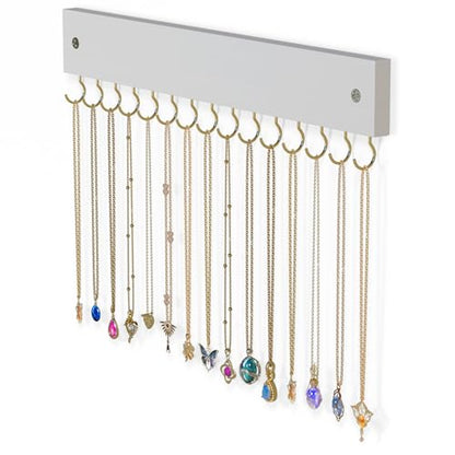 Lolalet Wooden Necklace Holder for Wall with 15 Hooks, Necklaces Hanger Easy Install Wall Mount Necklace Organizer, Jewelry Hangers for Chains, Bracelets, Earrings -Goldwhite - color: Goldwhite