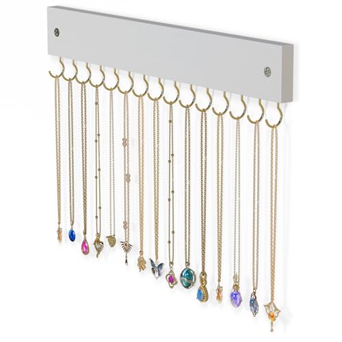 Lolalet Wooden Necklace Holder for Wall with 15 Hooks, Necklaces Hanger Easy Install Wall Mount Necklace Organizer, Jewelry Hangers for Chains, Bracelets, Earrings -Goldwhite - color: Goldwhite