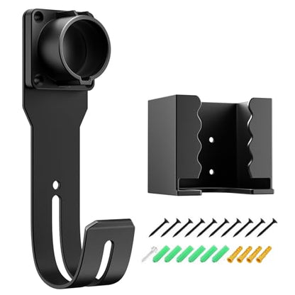 EV Charger Holder Wall Mount Kit, Ev Charging Cable Holder, EV Cable Box Organizer&J-Hook Electric Car Plug Nozzle Holster for SAE J1772 Connector(Indoor/Outdoor Use)