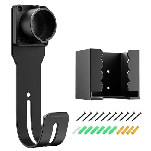 EV Charger Holder Wall Mount Kit, Ev Charging Cable Holder, EV Cable Box Organizer&J-Hook Electric Car Plug Nozzle Holster for SAE J1772 Connector(Indoor/Outdoor Use)