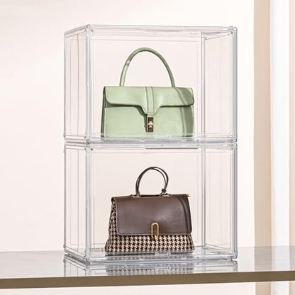 XXX-Large Clear Display Case 17.7" x 13" x 13" Extra Large Display Organizer Box with Magnetic Door, Stackable Acrylic Storage Bin for Boots, Shoes, Collectibles, Bags, Figures