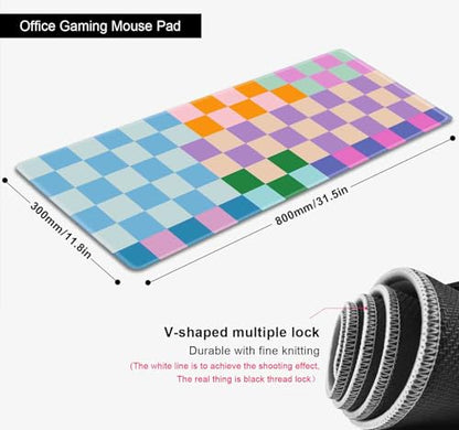 Colorful Checkered Desk Mats, Retro Purple Pink Blue Green Large Desk Pad, Aesthetic Desktop Mat, Writing Mat, Non-Slip Rubber Gaming Mouse Pad for Laptop Computer Office, 31.5 X 11.8 in - color: Colorful Checkered