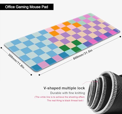 Colorful Checkered Desk Mats, Retro Purple Pink Blue Green Large Desk Pad, Aesthetic Desktop Mat, Writing Mat, Non-Slip Rubber Gaming Mouse Pad for Laptop Computer Office, 31.5 X 11.8 in - color: Colorful Checkered