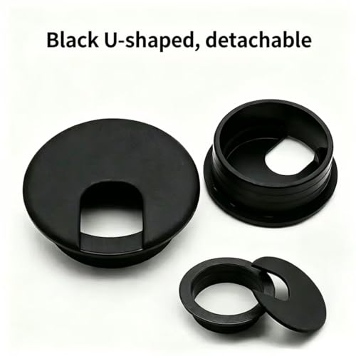 Desk Grommet w/Cover, Black Plastic, 5 Pack, 2.5 Inch Hole | Cable Management