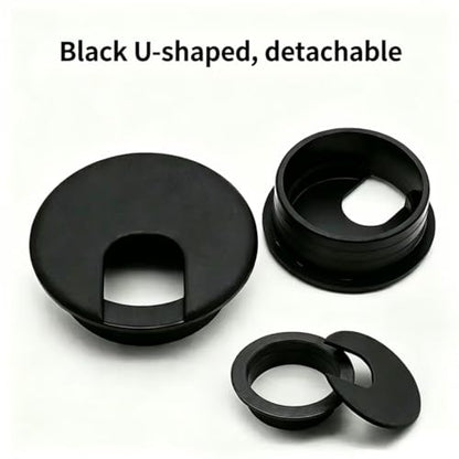 Desk Grommet w/Cover, Black Plastic, 5 Pack, 2.5 Inch Hole | Cable Management