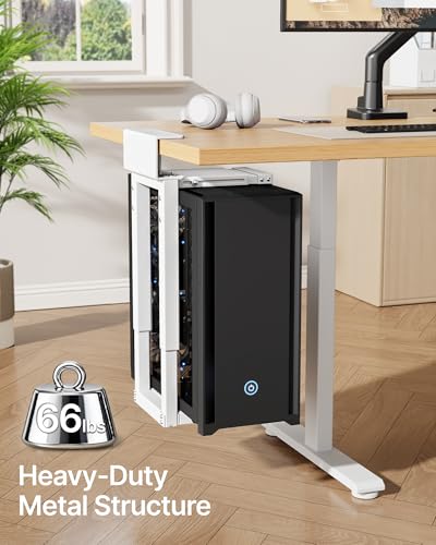 monTEK Under Desk PC Mount, Heavy Duty Adjustable PC Holder for Standing Desk & Home Office, Fits Most PC Cases 16.1”-25.6” (H), Space Saving CPU Mount, No-Drill Installation, 66 lbs, White - color: White
