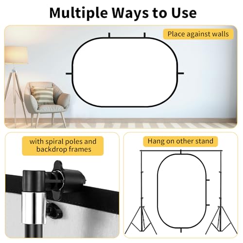 Meking 5x6.6ft Black White Background for Photography, Pop-Up Collapsible Backdrop 2-in-1 Muslin Self Tape Backdrop with Clip and Carry Case - color: Black&White, size: 5x6.6ft