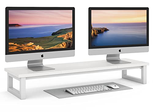 YAOHUOO Dual Monitor Stand Riser, 39Inch Large Monitor Stands for 2 Monitors, Computer Monitor Stand, Wooden Desktop Oraganizer Shelf for Office Desk Computer,Laptop,TV - color: White