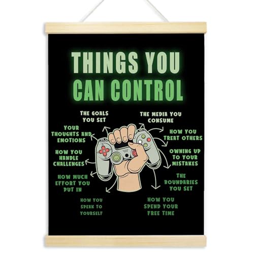 Voxitura Things You Can Control Game Poster Hanger Frame,Green Black Gaming Gamer Wall Decor Art Canvas for Playroom Kids Toddler Boys Room,Mental Health Prints for Wall Hanging Therapy Office 12x16in - color: green