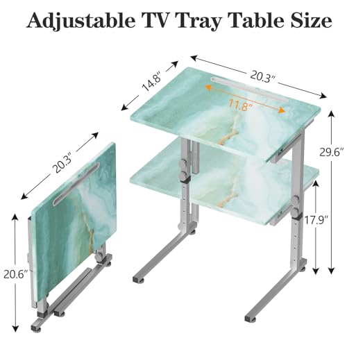 Folding Tv Tray Table,6 Height Adjustable Dinner Snack Slide Under Couch Side Table, Portable Foldable C-Shaped End Table for Eating with Sturdy MDF Top,No Assembly(Sea Blue+Silver) - color: Sea Blue+silver