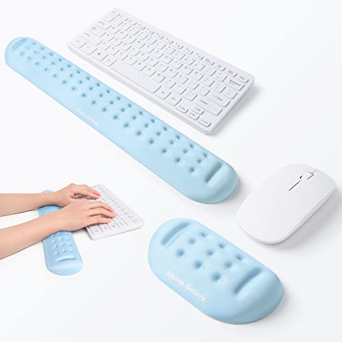 UnivoColors Light Blue Keyboard Wrist Support and Mouse Wrist Rest Set, Made of Memory Foam Soft Gel, Ergonomic Pad for Computer, Laptop, Mouse, Office, Gaming - color: Kw_light Blue, style: Wrist Rest for Keyboard & Mouse