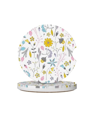 Car Cup Holder Coasters, 2 Pcs Ceramic Coasters with Cork Back and Finger Slot, Anti-Slip Shock Absorbing Women and Men Universal Car Accessories - Lovely Flower - color: Lovely Flower
