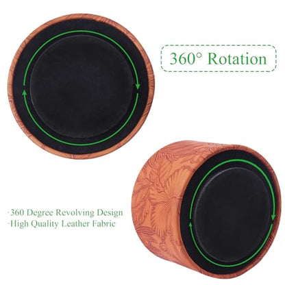 Round Leather Art Supply Organizer,Remote Control Holder,360 Degree Spinning,Multi-Functional Pencil Holder,4 Compartments Desktop Stationary Organizer(1-Carved Brown) - color: 1-Carved Brown