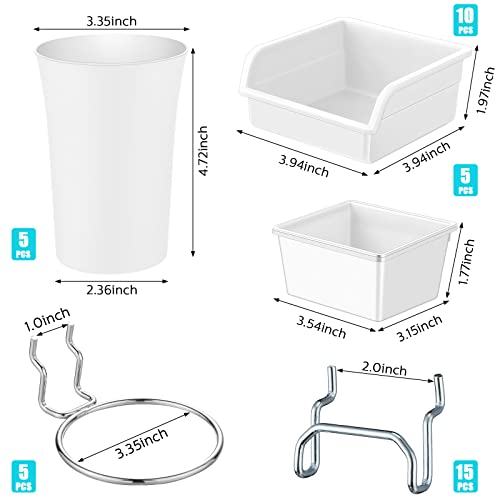 Yookeer 20 Pcs Pegboard Bins and Cups with Hooks and Loops Peg Assortment Organizer Accessories Various Tool Organizer Pegboard Baskets Set for Garage Workshop Workbench Office(White) - color: White