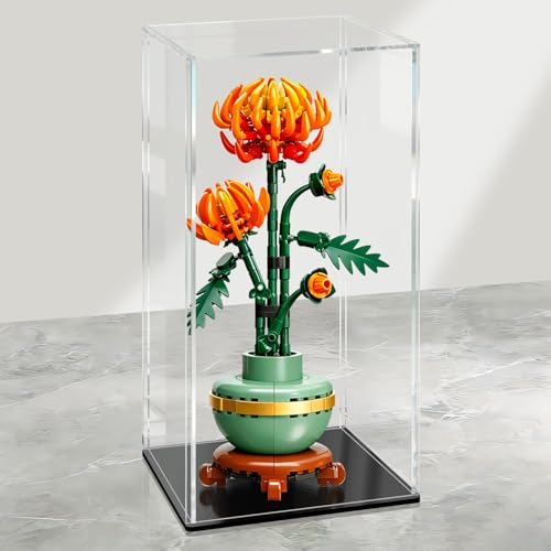 LANSCOERY Acrylic Display Case, 5.9x4.7x12.6 in, Upgraded Thickened UV-Resistant Showcase, 98% Clarity Dustproof Box with Glossy Black Base for Action Figures, LEGO & Models, Scraper & LED Light - color: Black, size: 5.9x4.7x12.6inch