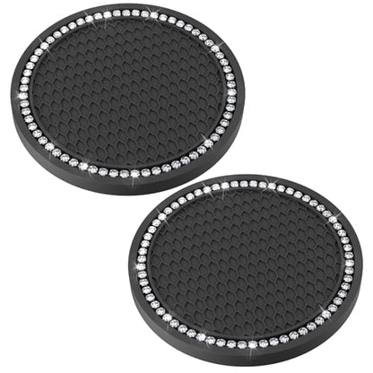 BFXM 2 PCS Bling Cup Holder Coasters for Car, Car Accessories for Women 2.75 inch Diamond Universal Non-Slip Silicone Cup Holder Coasters, Sparkly Bling(White Diamond) - color: Black+Bling White