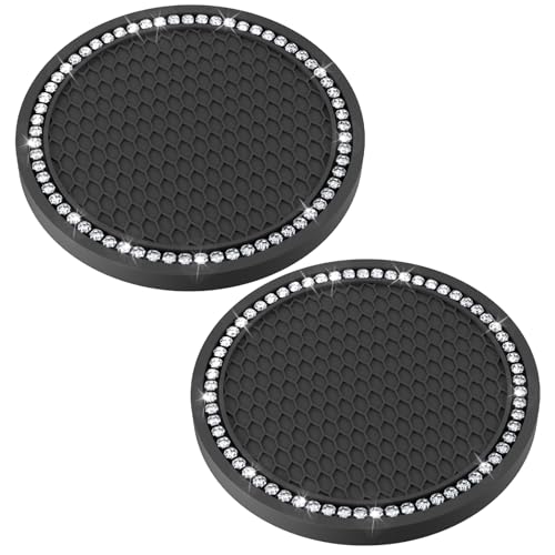 BFXM 2 PCS Bling Cup Holder Coasters for Car, Car Accessories for Women 2.75 inch Diamond Universal Non-Slip Silicone Cup Holder Coasters, Sparkly Bling(White Diamond) - color: Black+Bling White