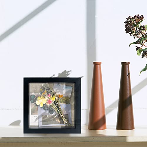 GraduationMall 8x8 Wood Shadow Box Frame Glass Door Display Case with Linen Back and 6 Stick Pins,1.5 inches Interior Depth,Ideal for Memorabilia Pictures Flowers Medals Tickets Rustic Black - color: Rustic Black, size: 8x8
