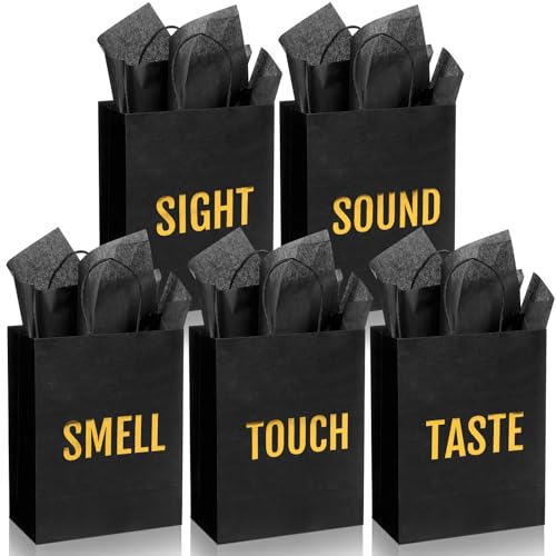 Kolldenn 5 Senses Gift Bags for Him for Her with 10 Pcs Tissue Paper, Paper Bags with Handles Five Senses Gifts for Valentines Christmas Birthday Wedding Anniversary(Black,8.3 x 4.3 x 10.6 Inch) - color: Black, size: 8.3 x 4.3 x 10.6 Inch