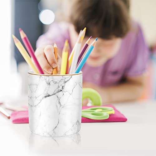 Pen Holder for Desk Cute, Modern Marble Desk Organizer, Durable Ceramic Pencil Cup, Makeup Brush Holder Cup, Multifunctional Office Stationery Holder for Women, Men, White Marble - color: White Marble 03