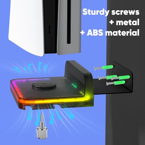 PS5 Wall Mount with RGB Lighting,Universal Stand for All PS5 Models (Pro/Slim/Disc/Digital),Sturdy Metal & ABS Wall Bracket Space-Saving Gift for Gamers,living Room,Bedroom,Esports Room