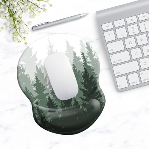 Ergonomic Mouse Pad with Support - Comfortable Wrist Rest, Non-Slip PU Base for Home Office, Studying, Gaming (Foggy Forest) - color: Foggy Forest