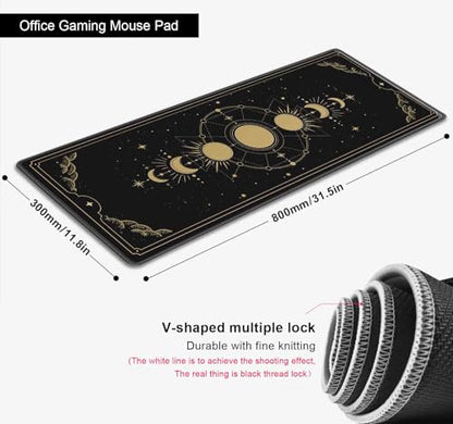 Moon Phases Large Gaming Mouse Pad, Celestial Cycle Lunar Chart Black and Gold Desk Pad, Stars in Space Horoscope Desk Mat, Mystical Astronomy Mousepad for Gamer Home&Office, 31.5x11.8 in - color: Moon Phase on Black