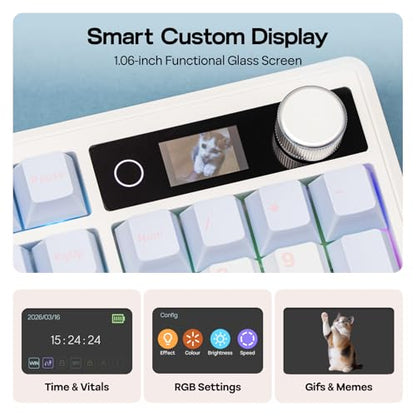 EPOMAKER TH108 V2 PRO Full Size Mechanical Keyboard with Screen&Knob, 10000mAh, BT/2.4Ghz, Mac Modifier PBT Keycap, Hot Swap, RGB, Gasket, Wireless Gaming Keyboard for Mac/PC (Blue, Sea Salt Silent) - color: Blue, size: Sea Salt Silent