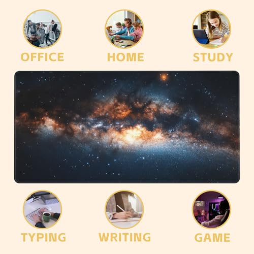 Galaxy Starry Sky Desk Mat Large Mouse Pad Gaming Mousepad 31.5 x 15.8 in | Desk Pad for Keyboard and Mouse, Large Non-Slip Rubber Base Mousepad Desk Mat with Stitched Edges for Gaming Office - color: Galaxy