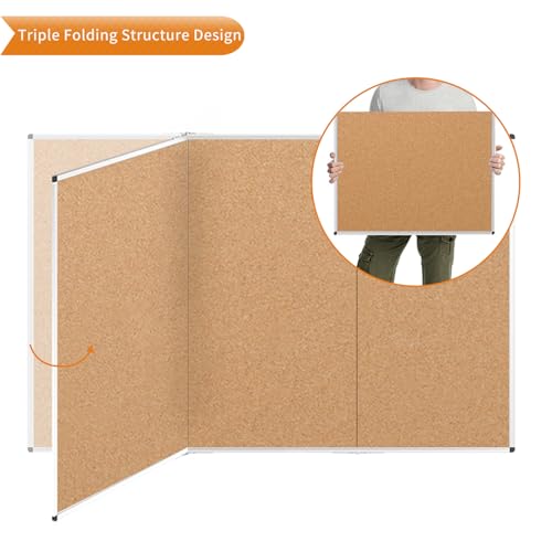 VIZ-PRO 96" x 48" Large Cork Bulletin Board, Foldable & Wall-Mounted Notice Pin Board with Silver Aluminum Frame, for School Home Office - 8' x 4' Corkboard - size: 96 X 48 Inches