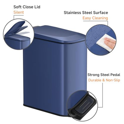 TIPGO Slim Bathroom Trash Can with Lid Soft Close, Step Pedal, 6 Liter / 1.6 Gallon Stainless Steel Trash Bin, Small Garbage Can for Bedroom, Office, Kitchen (Navy Blue) - color: Navy Blue