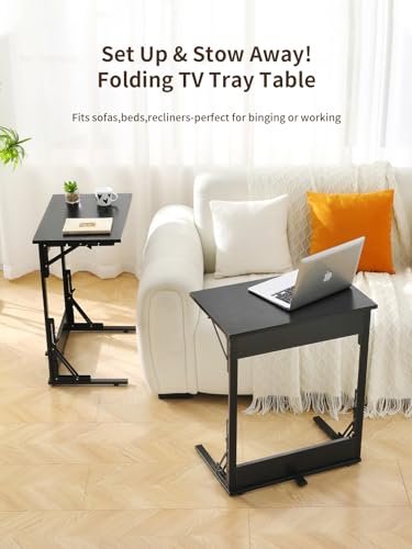 Upgraded 24" Folding C Shaped End Table, Small Sofa Side Laptop Desk, Couch TV Tray Table for Living Room, Bedroom (1, Black) - color: Black, size: set of 1