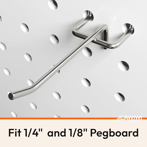 JEAWIWI 60 Pack 4 Inch Metal Pegboard Hooks, Fit 1/4 in and 1/8 in Peg Board Organizer Accessories, for Hanging Storage, Garages, Tool Sheds, Basements - size: 4IN 60PCS