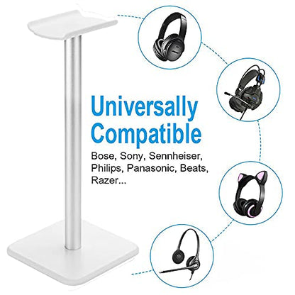 Headphone Stand Hanger, Universal Aluminum Metal Holder for AirPods Max,HyperX Cloud II,Xbox One,Turtle Beach,Sennheiser,Sony,Bose,Beats PC Gaming Headset Display&Wireless Headphones - color: white