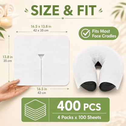 400 Pack Disposable Face Cradle Covers, Massage Face Cradle Cover, Non-Sticking Massage Table Headrest Covers for Massage Tables & Massage Chairs
