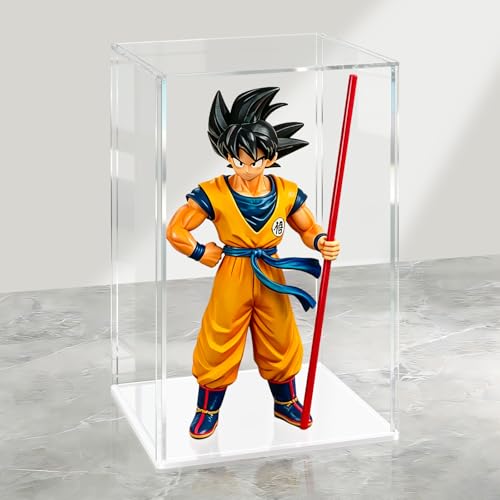 LANSCOERY Acrylic Display Case, 6x6x10 in, Upgraded Thickened UV-Resistant Showcase, 98% Clarity Dustproof Box with Glossy White Base for Action Figures, LEGO & Models, Includes Scraper & LED Light - color: White, size: 6x6x10inch; 15x15x25cm