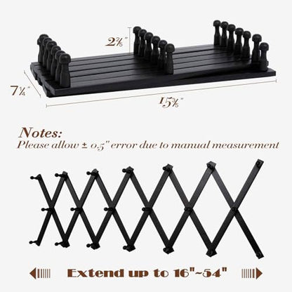 SCUNDA Wall Rack with 20 Hooks, Wooden Wall Expandable Coat Rack for Coat, Hats, Baseball Caps, Coffee Mug, Jewelry(Black) - color: Black, size: 20 Hooks